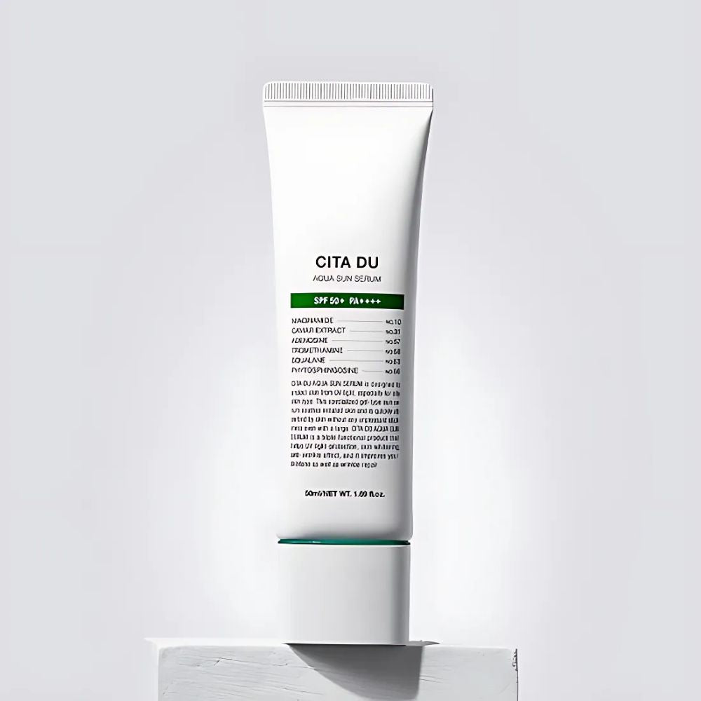Infused with Centella Asiatica (Cica) extract, this lightweight sun serum calms and soothes irritated skin, making it ideal for sensitive or acne-prone skin.