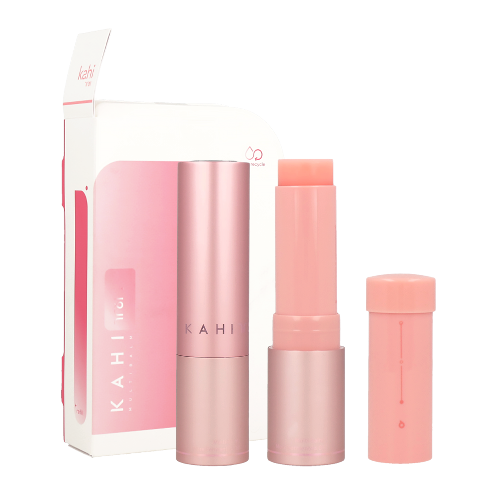 Pink KAHI Multi Balm Stick in packaging with refill kit set