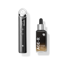 The Medicube AGE-R Booster Pro, a skincare product in a white bottle with black lettering, shown against a clean, white surface.