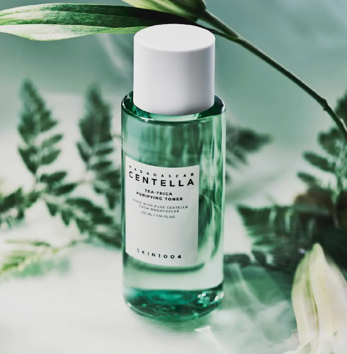 Clear plastic bottle of 210ml SKIN1004 Madagascar Centella Tea-Trica Purifying Toner.