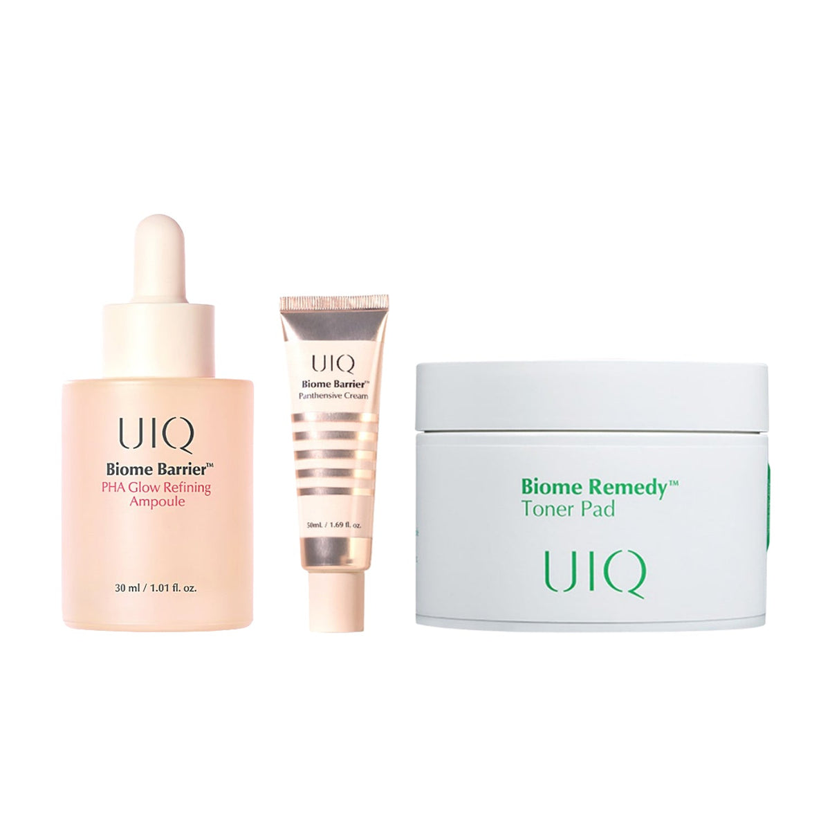 UIQ Biome Barrier PHA Glow Refining Ampoule 30ml + Remedy Toner Pad 70 Sheets + Panthensive Cream 10ml