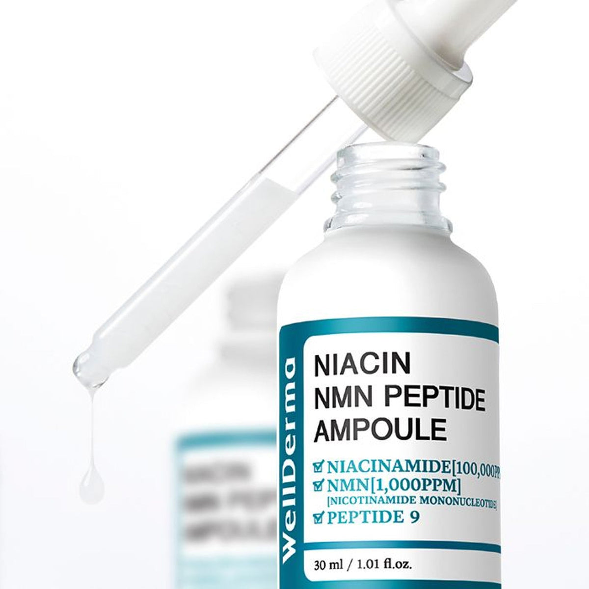 WellDerma Niacin NMN Peptide Ampoule Mask Pack (10 Sheets) + Niacin Ampoule 30ml Set