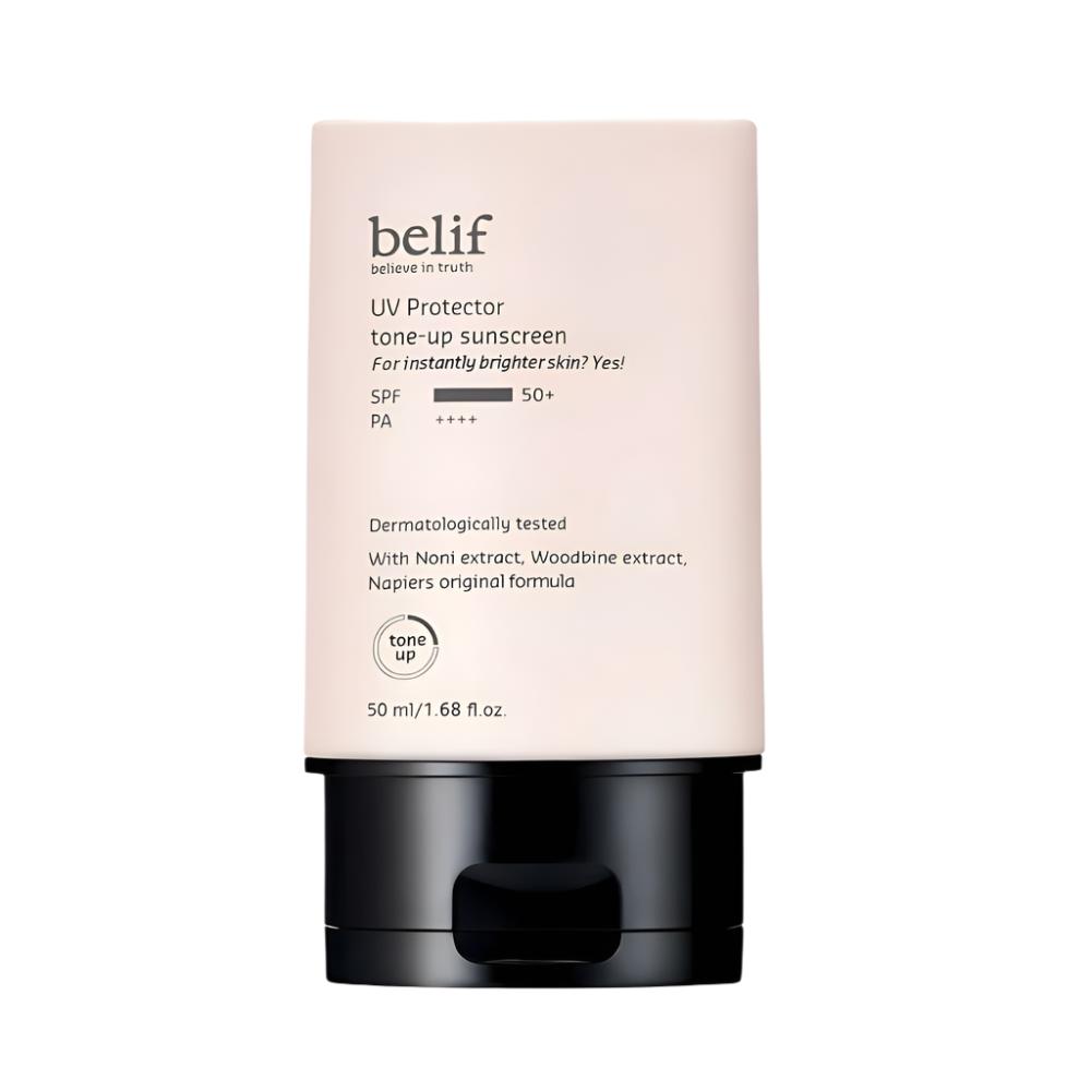 The belif UV Protector Tone-Up Sunscreen (50ml) is a versatile sunscreen that not only offers powerful sun protection but also enhances your complexion with a natural tone-up effect.