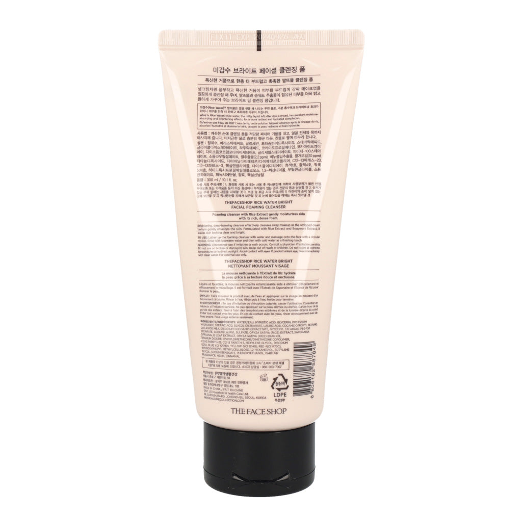 The FACE Shop Rice Water Bright Facial Foaming Cleanser 300ml - Dodoskin