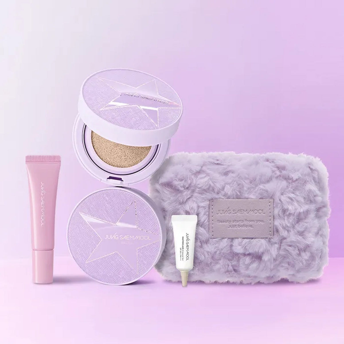 [Gift Packaging] JUNG SAEM MOOL Essential Skin Nuder Cushion with Refill plus Metal Serum Gloss (with Purple Fur Pouch plus Ampoule Sun 5ml Gift)