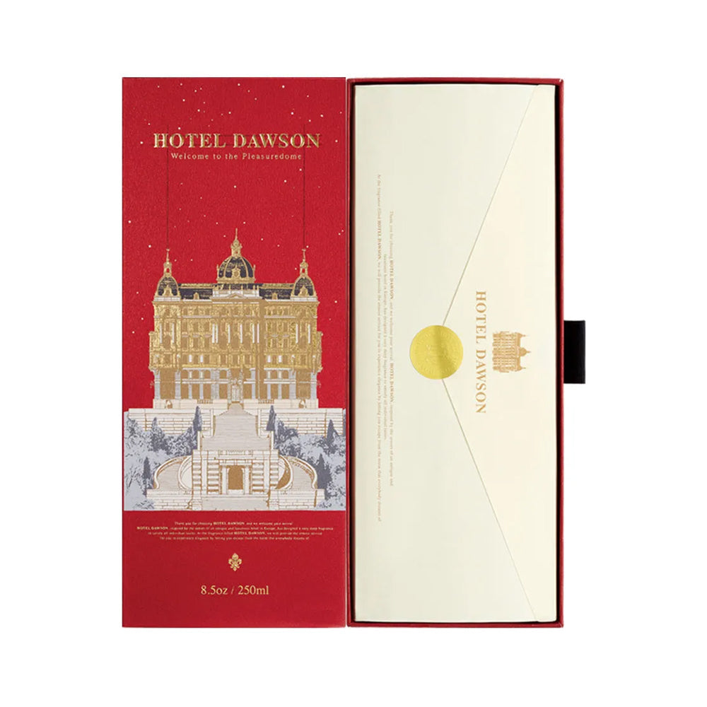 HOTEL DAWSON Welcome to the Pleasuredome Room Diffuser (250ml) - Black Cherry, Musky & Sweet Scent (Main Diffuser + Fur Coaster + 5 Reed Sticks Set)